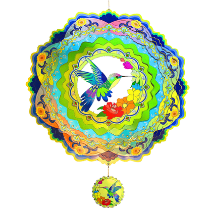 Hummingbird and Flower Wind Spinner, Blue