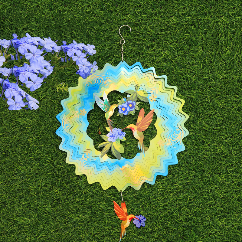 Hummingbird and Flower Kinetic Wind Spinner