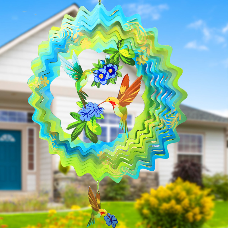 Hummingbird and Flower Kinetic Wind Spinner