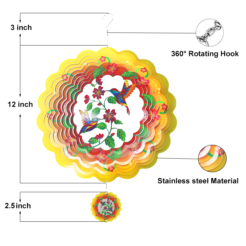 Hummingbird and Flower Metal Wind Spinner