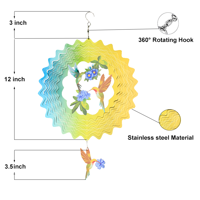 Hummingbird and Flower Kinetic Wind Spinner